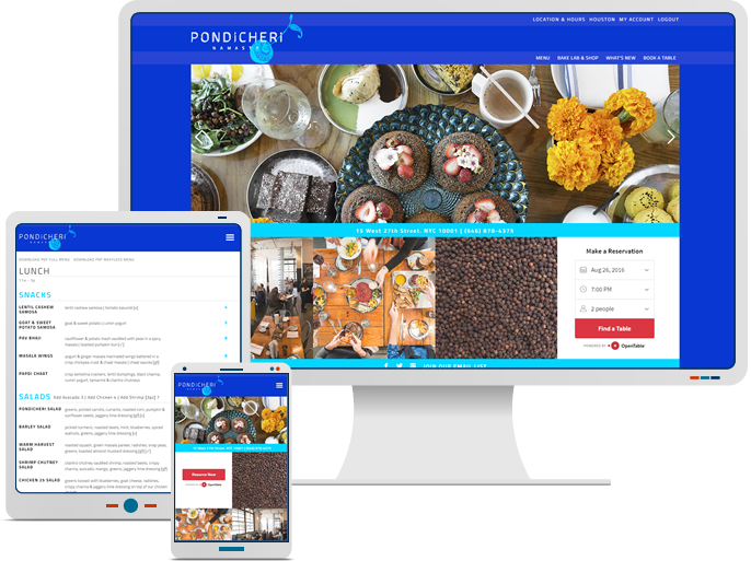 Pondicheri New York - Responsive Website Design & Web Development for Restaurant CMS Website