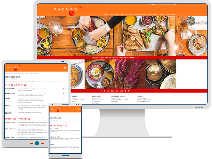 Pondicheri Cafe - Responsive Web Design, BigCommerce Development, Event Registration for Restaurant CMS Website